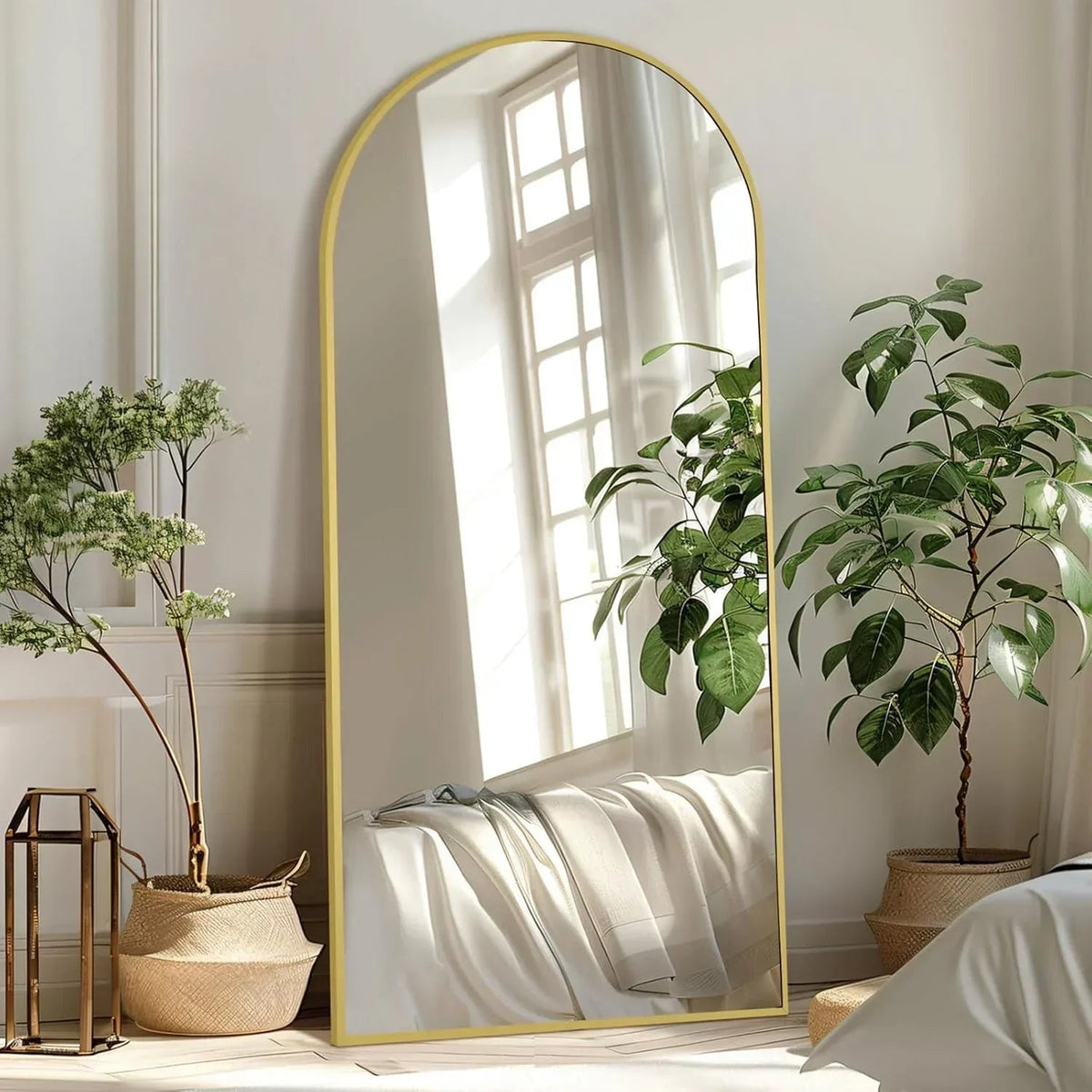 Arched Full Length Floor Mirror, Gold Frame