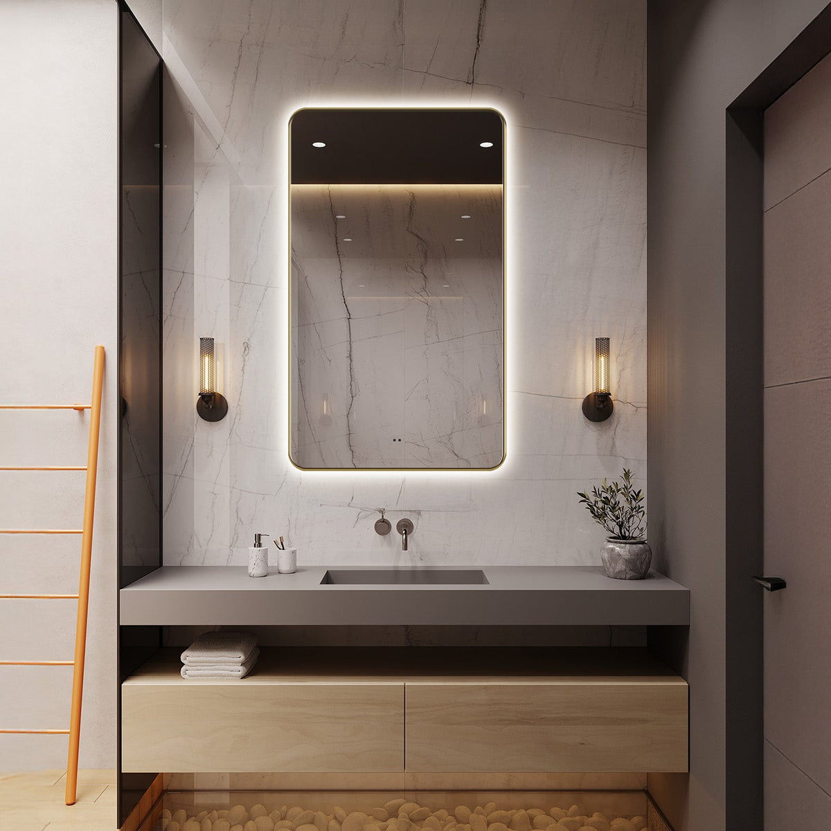LED Bathroom Mirror, Brushed Gold in 5 Sizes
