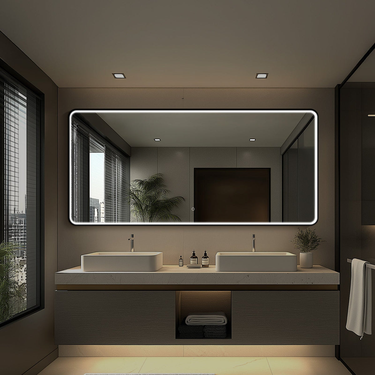 LED Bathroom Mirror, Matte Black with Anti-Fog
