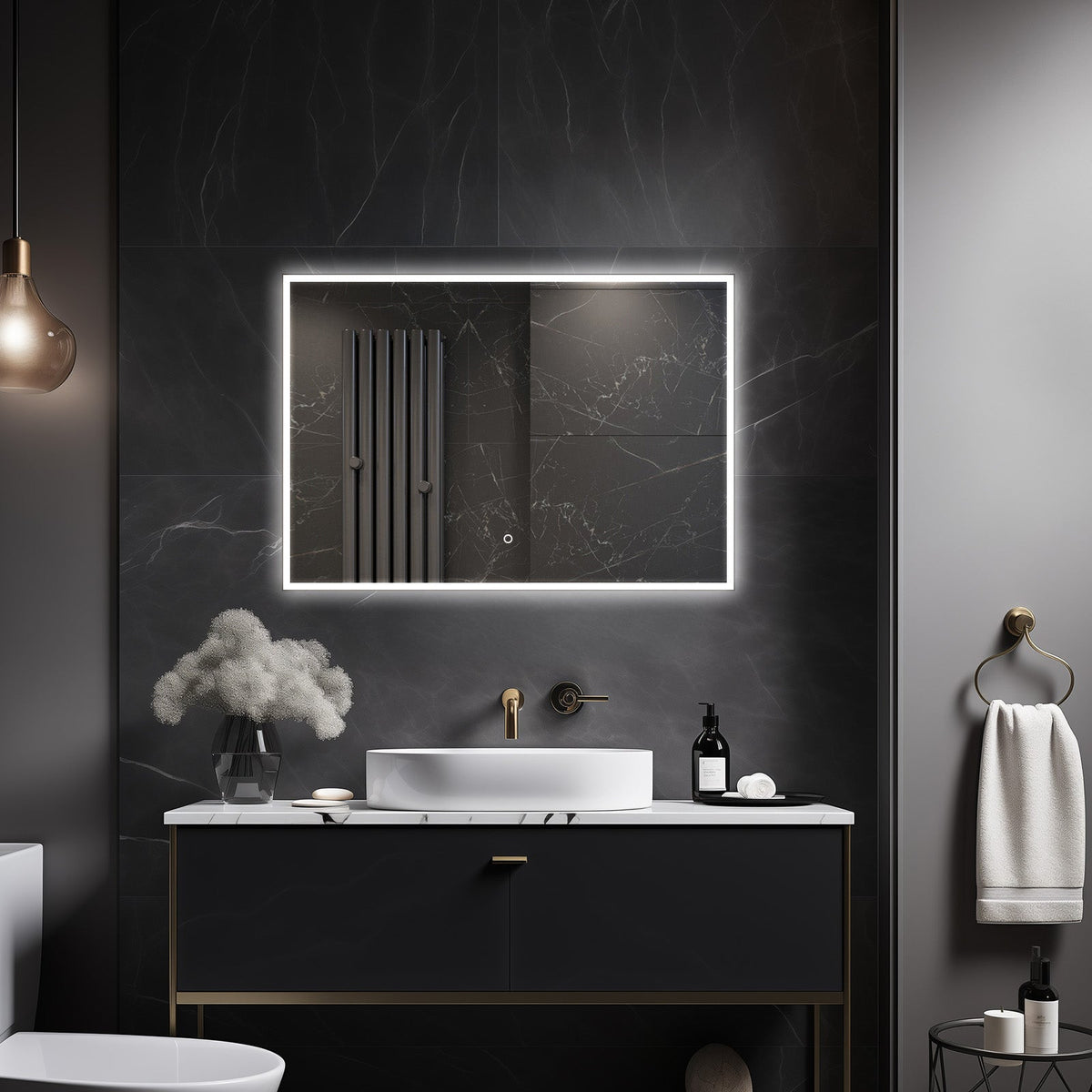 Rectangular LED Bathroom Mirror, Frosted Grey Frame
