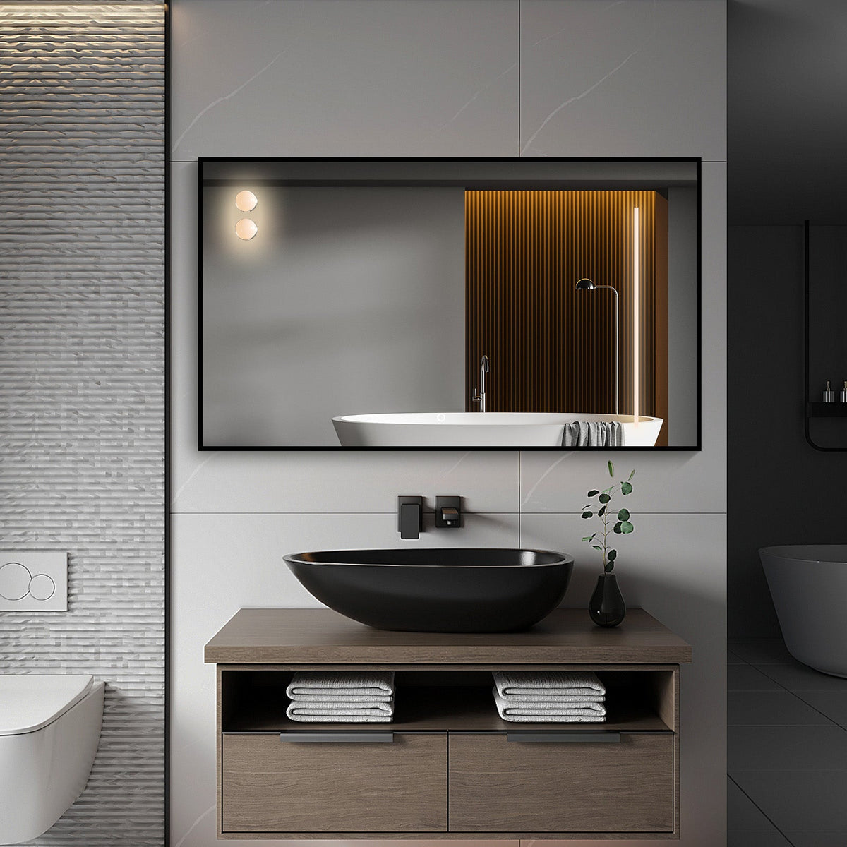 Rectangular LED Bathroom Mirror, Touch Switch