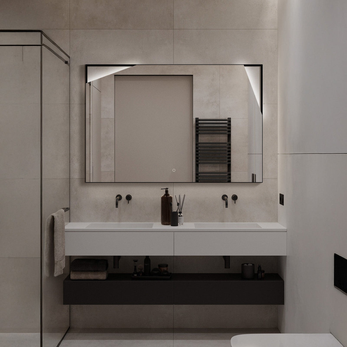 LED Mirror with Irregular Cutout Design, Matte Black