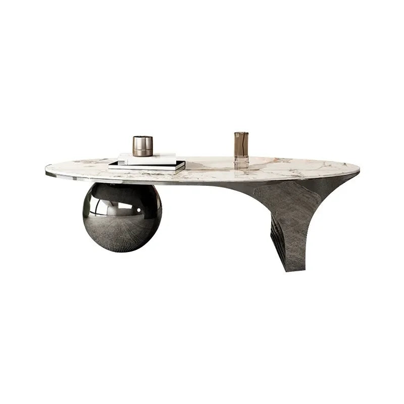 Oval Marble Coffee Table, Metal Base