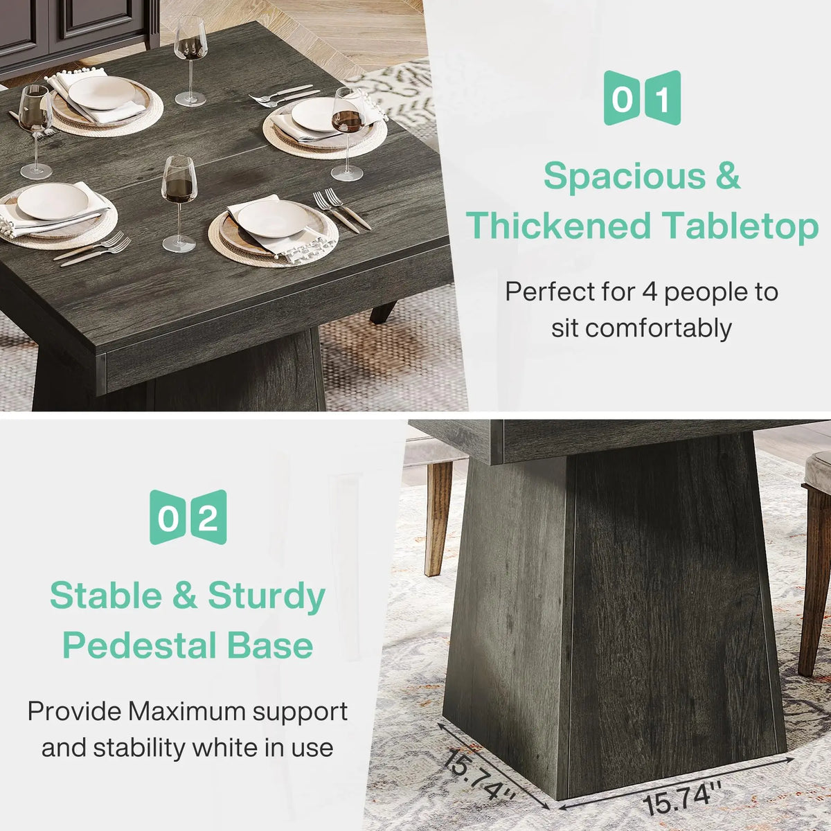 Square Farmhouse Dining Table for 4