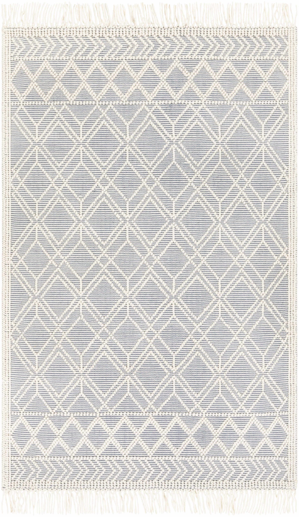 Hand Woven Trellis Area Rug, Ivory and Blue