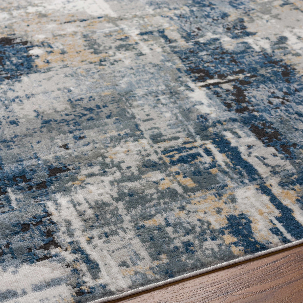 Abstract Area Rug, Blue, Gray and Ivory