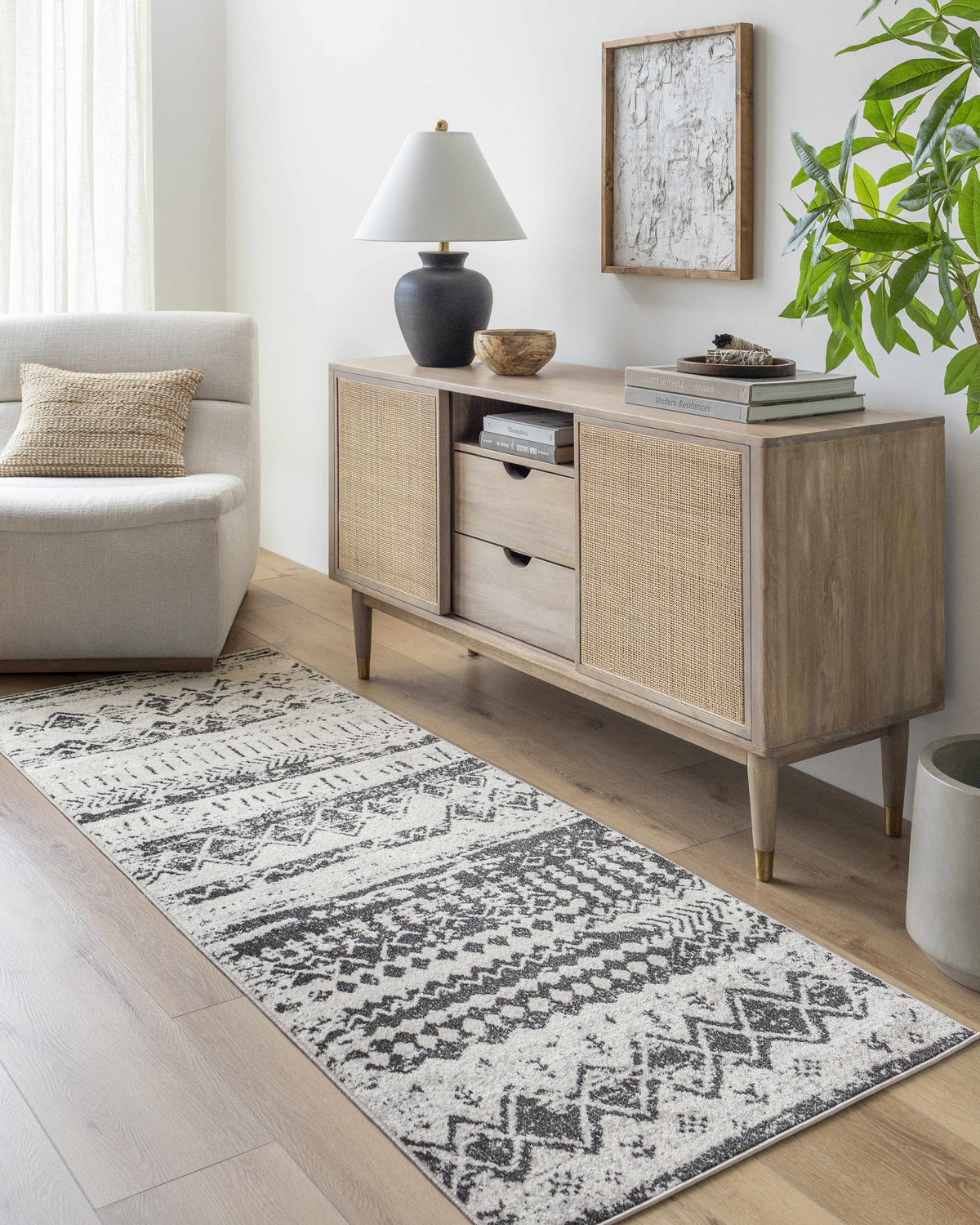 Machine Washable Area Rug, Black and Gray
