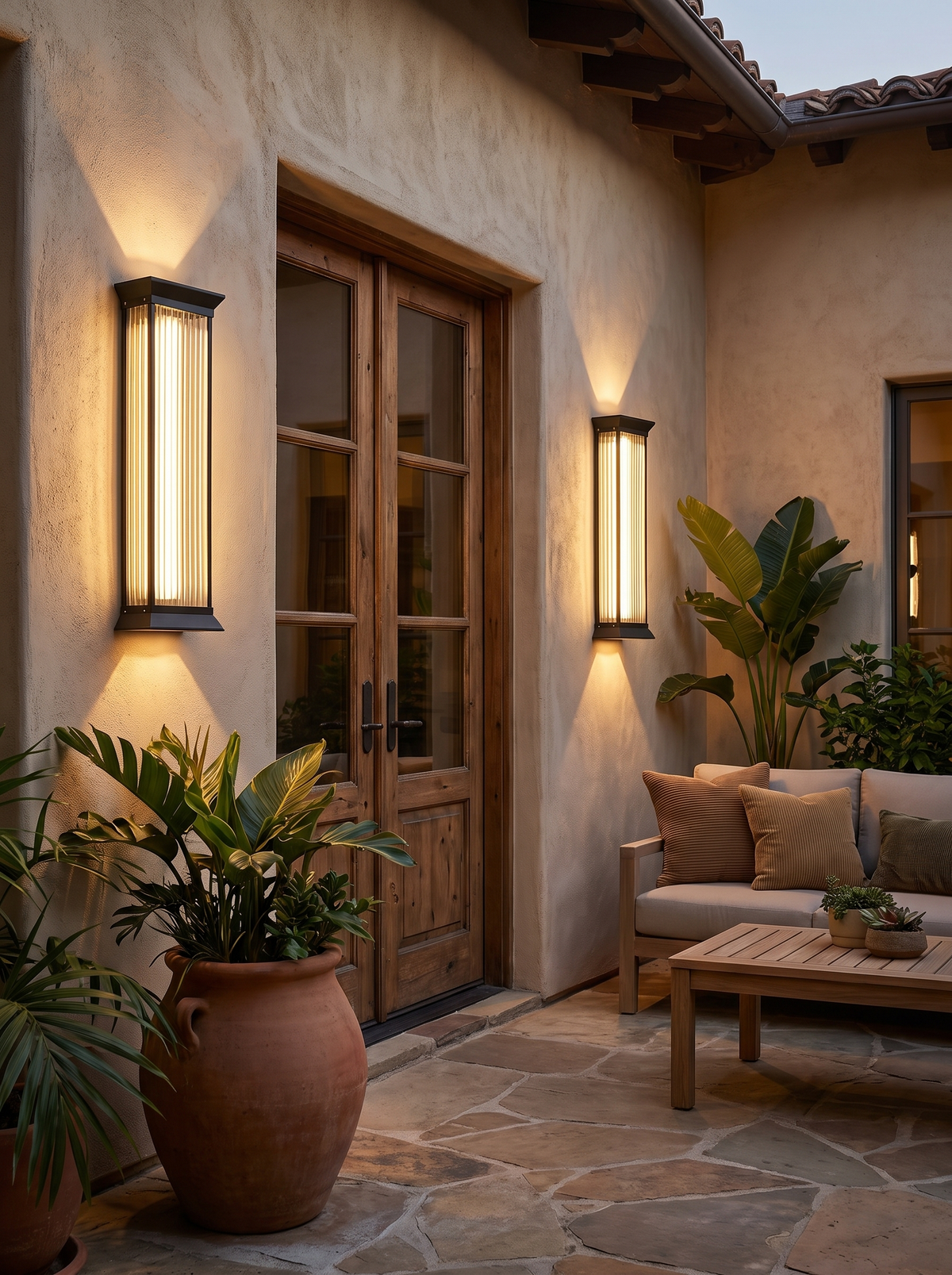 Outdoor Waterproof Courtyard Wall Lamp Garden Lamp Exterior Wall Pillar Villa Terrace Light Stainless Steel LED Porch Lighting in use