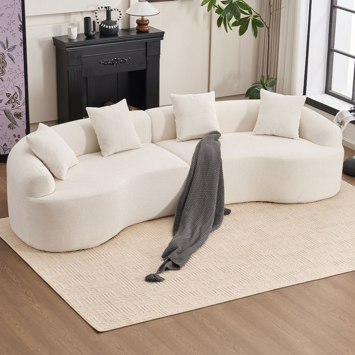 Curved 4 Seater Fabric Sofa, All-Foam Build