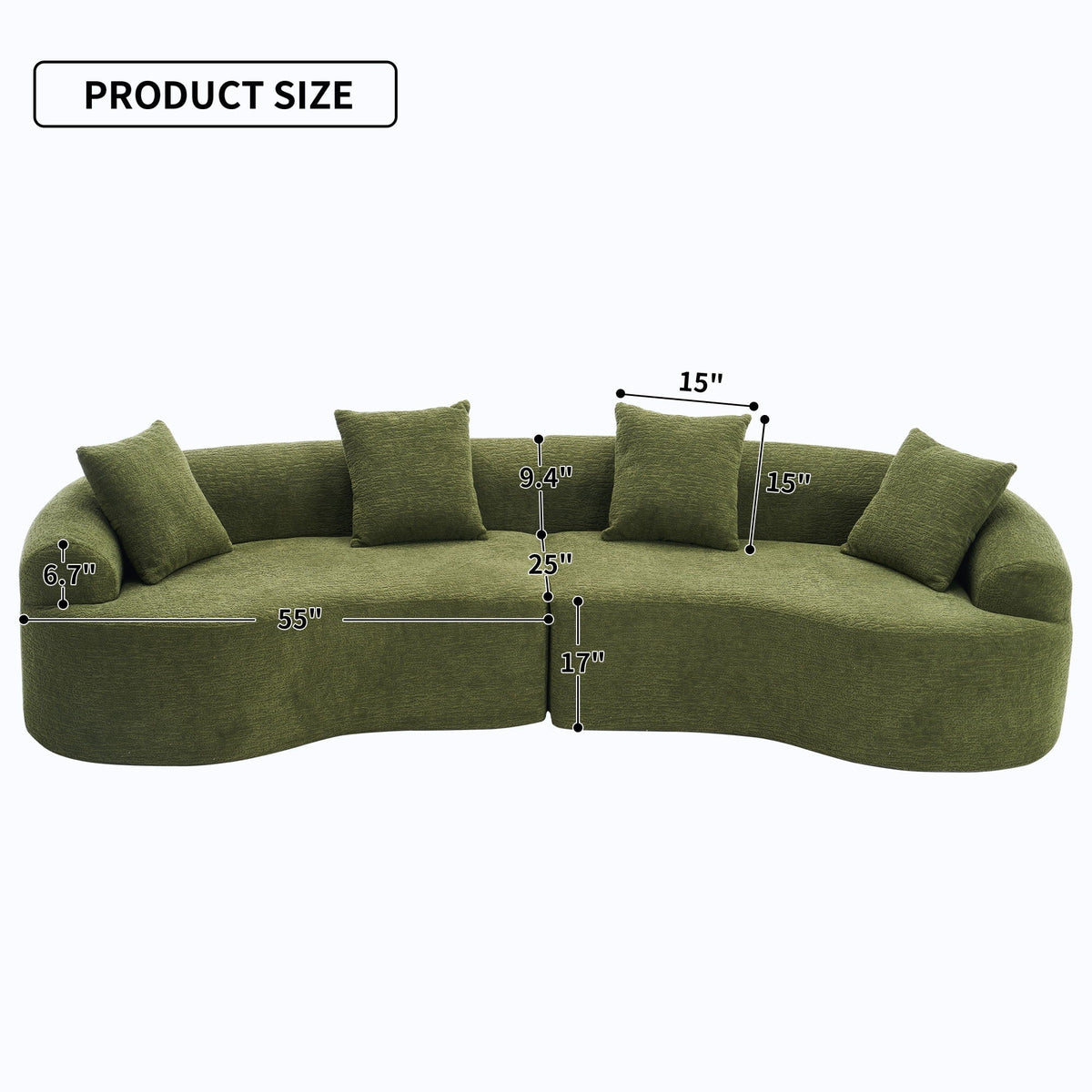 Curved 4 Seater Fabric Sofa, All-Foam Build