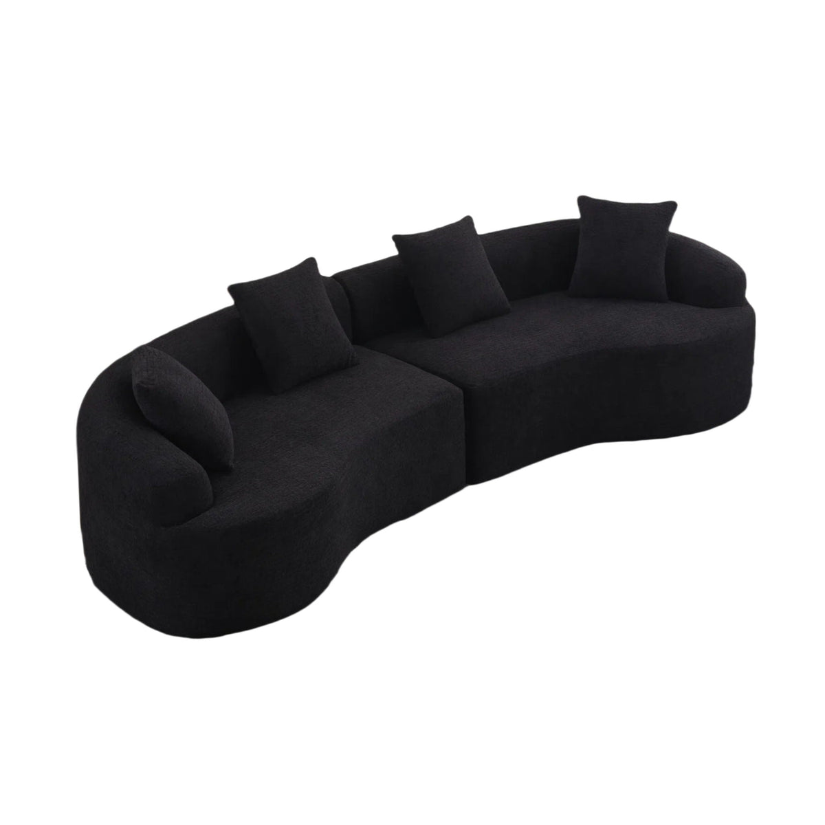 Close-up of the sofa's fabric upholstery and rounded edge