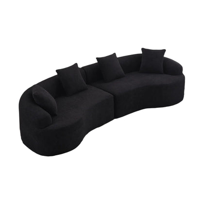 Close-up of the sofa's fabric upholstery and rounded edge