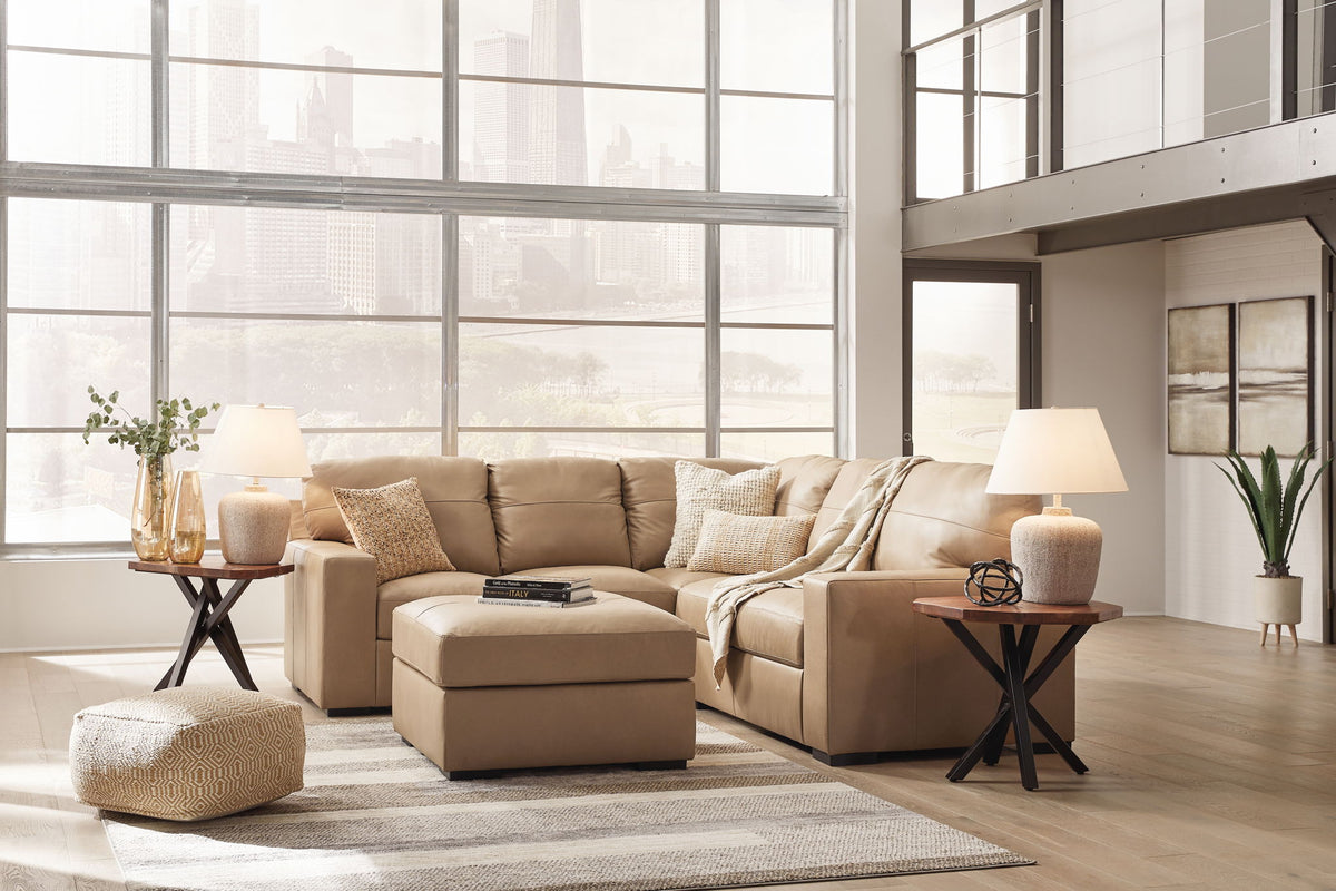 Leather sectional sofa with ottoman in toffee color