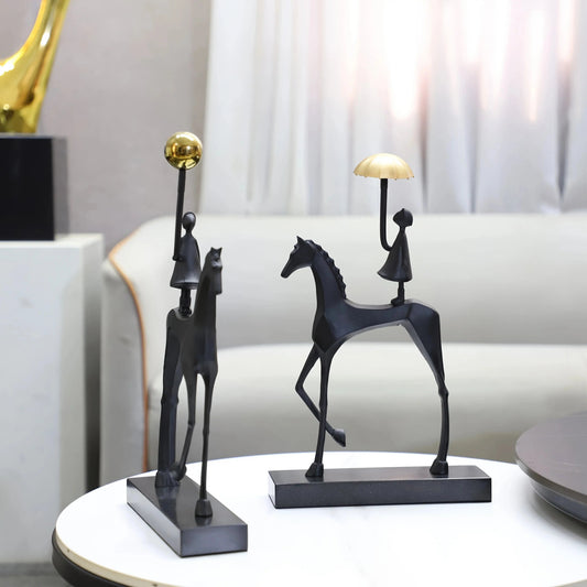 Cast iron horse sculpture on a marble base