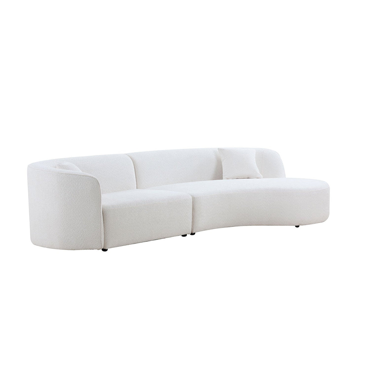 Curved Sofa with Chaise, Boucle Upholstery