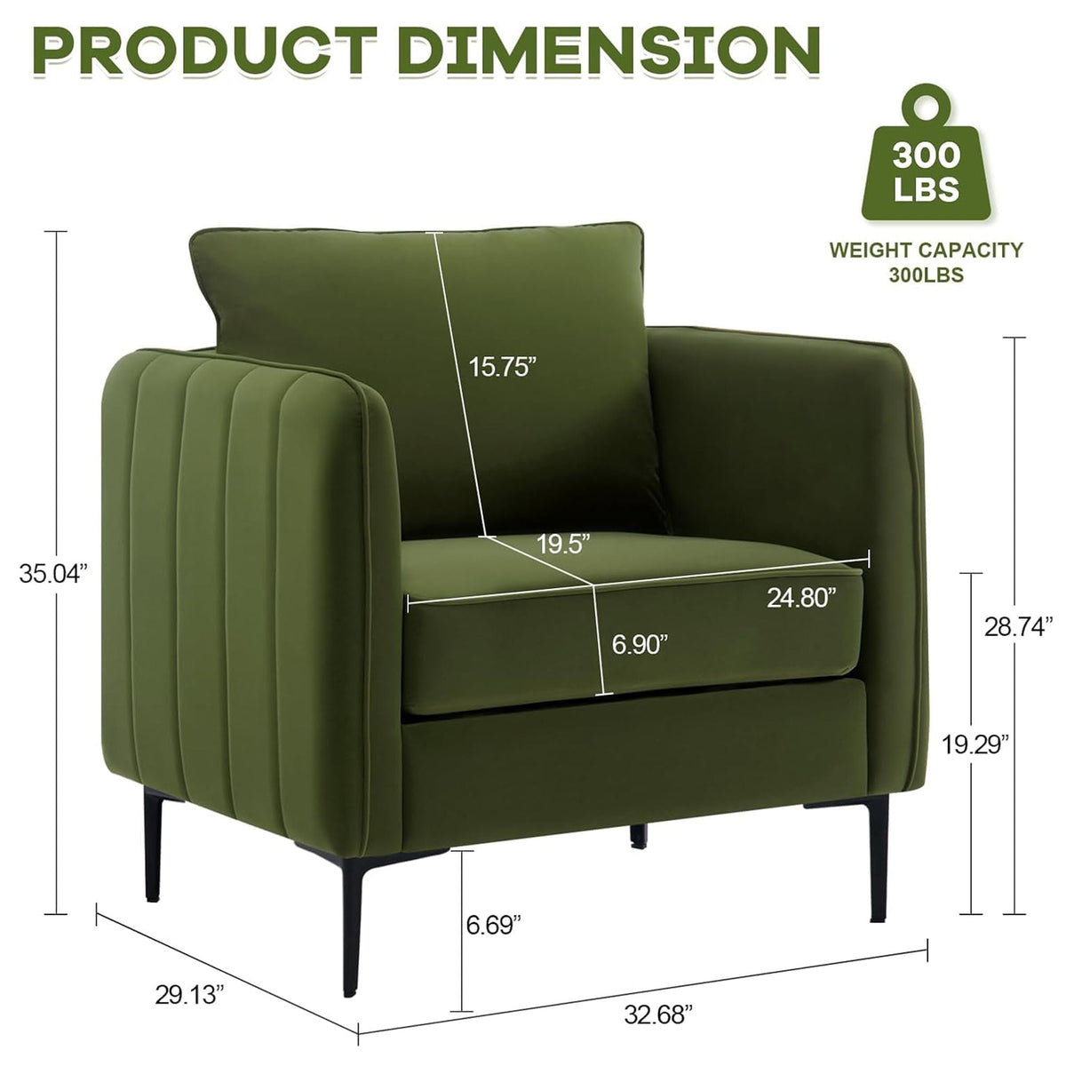 Accent chair shown in dark green fabric