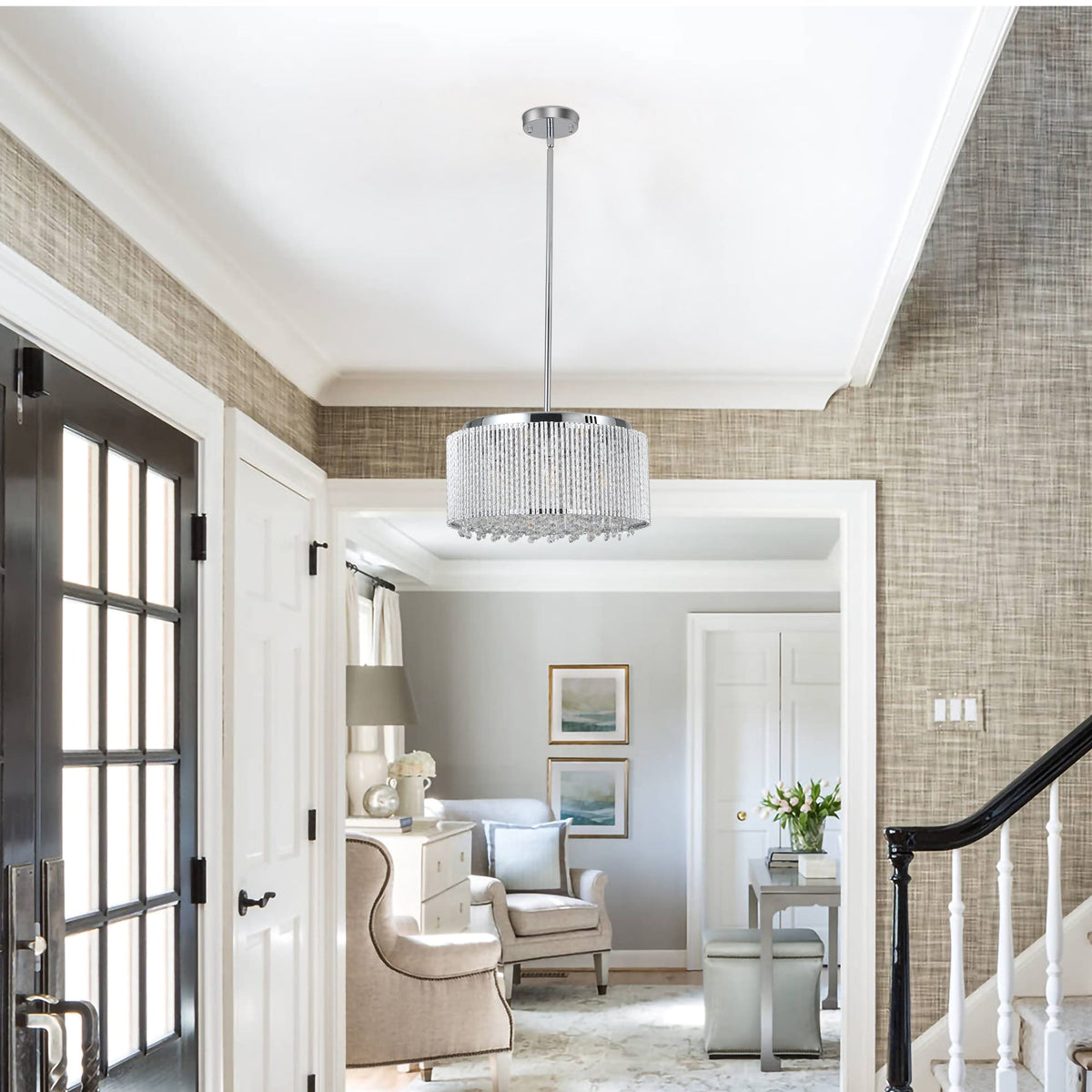 Round Crystal Chandelier, Chrome Frame