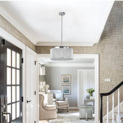 Round Crystal Chandelier, Chrome Frame