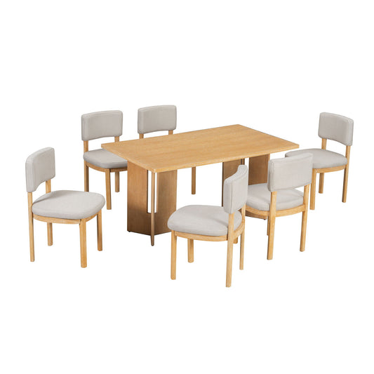 Seven piece dining set with six chairs shown in a room setting