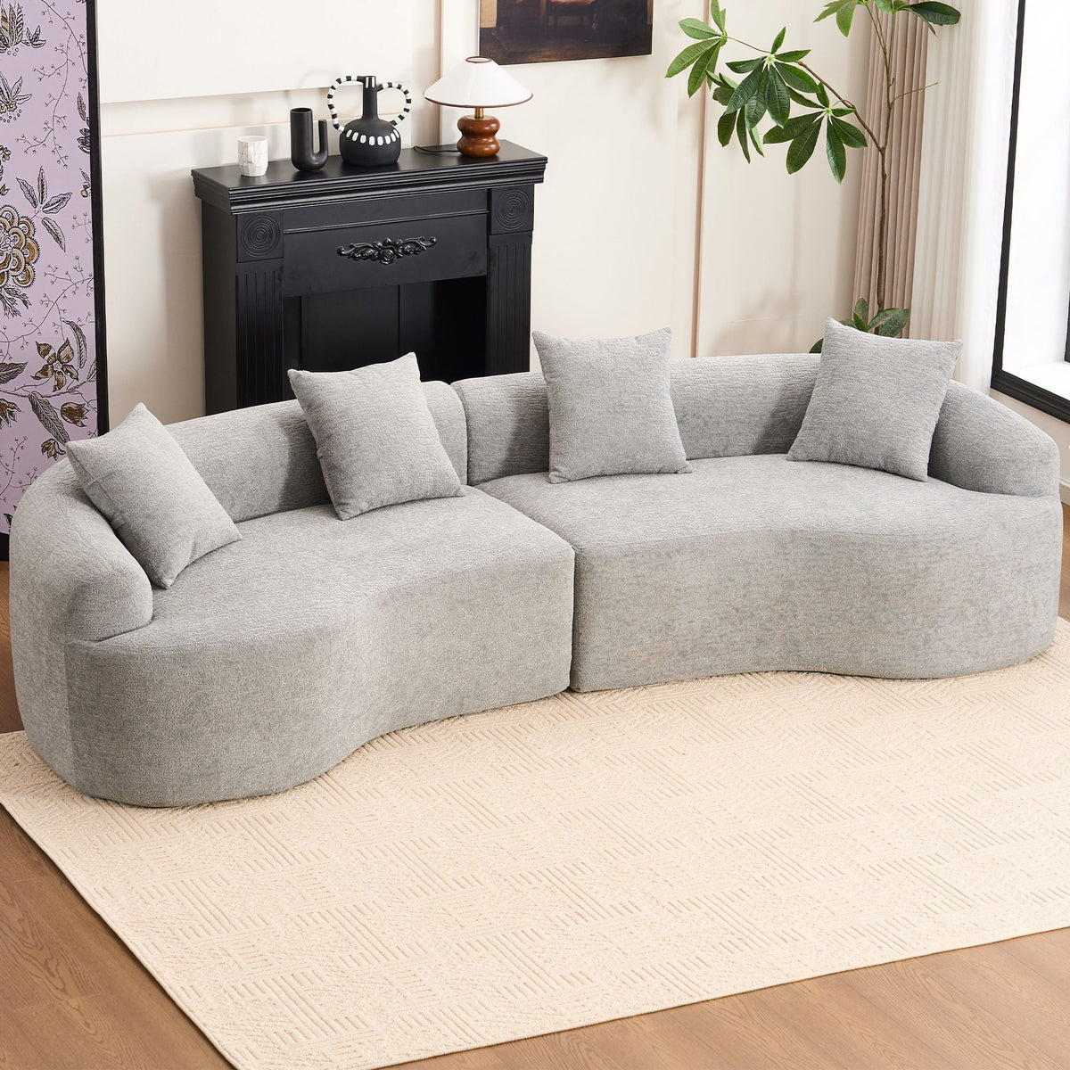 Curved 4 Seater Fabric Sofa, All-Foam Build