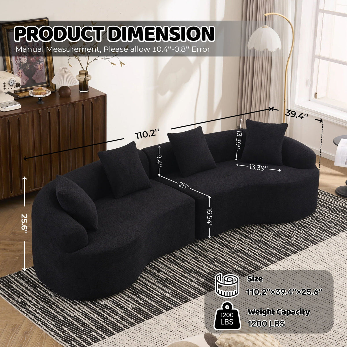 Curved 4 Seater Fabric Sofa, All-Foam Build