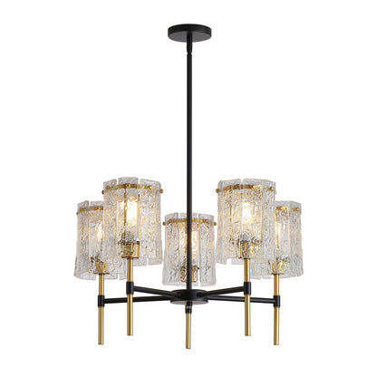 Five light glass chandelier hanging in a room setting