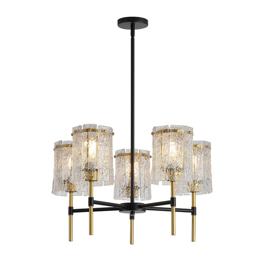 Five light glass chandelier hanging in a room setting