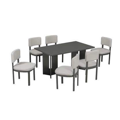 Rectangular dining table viewed from the side against a plain background