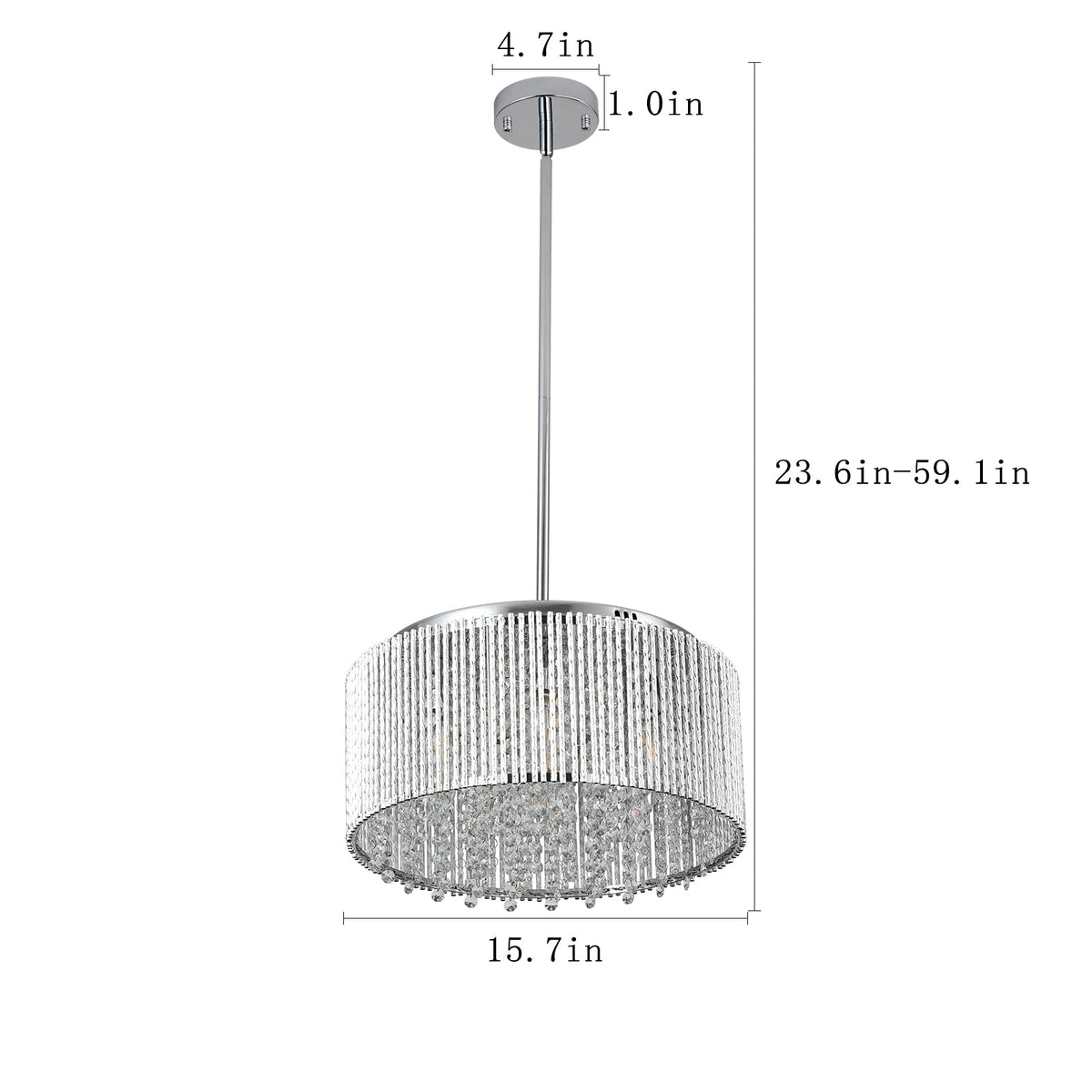 Round Crystal Chandelier, Chrome Frame