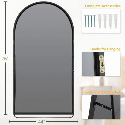 Oversized Arched Floor Mirror, Black Aluminum Frame