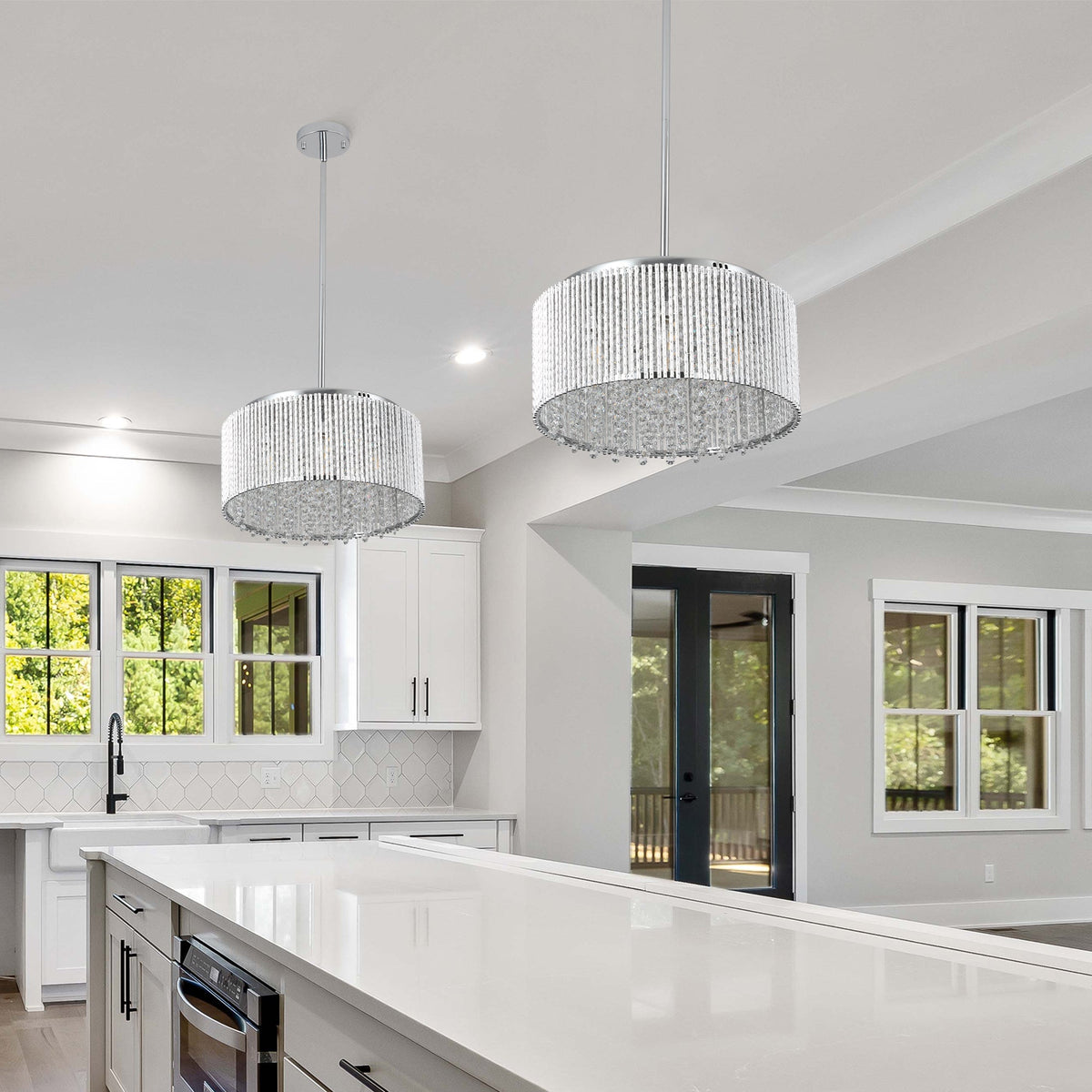 Round Crystal Chandelier, Chrome Frame