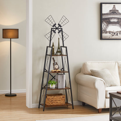 Four tier narrow bookshelf shown in a living room setting