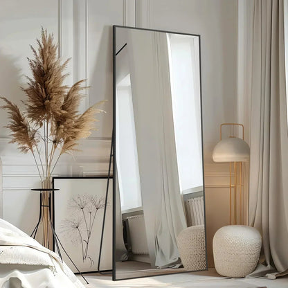 Oversized Arched Floor Mirror, Black Aluminum Frame