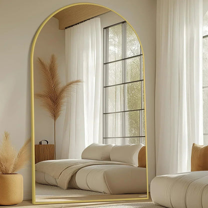 Oversized Arched Floor Mirror, Black Aluminum Frame