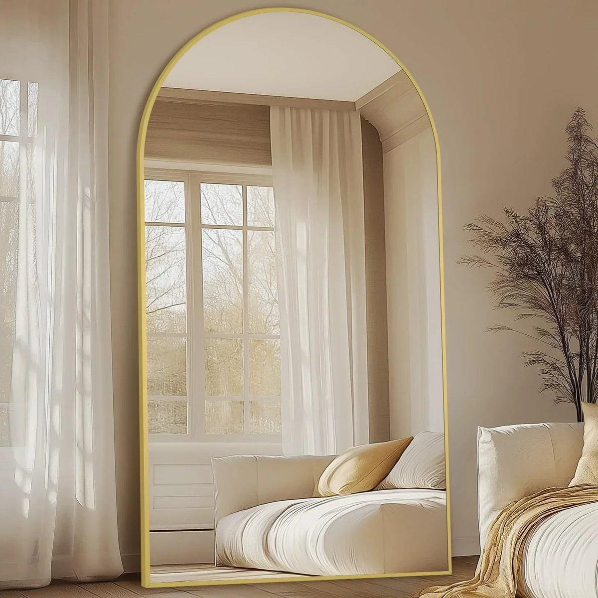 Oversized Arched Floor Mirror, Black Aluminum Frame