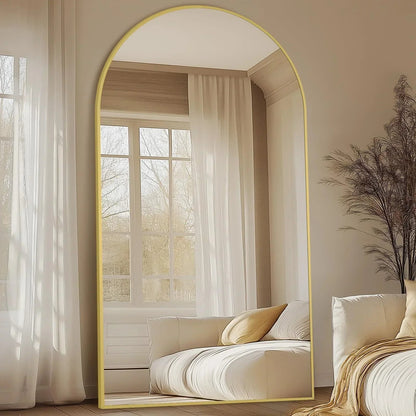 Oversized Arched Floor Mirror, Black Aluminum Frame