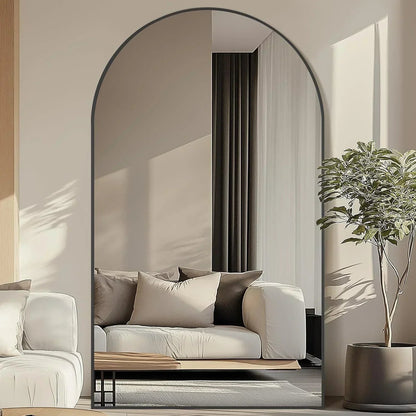 Oversized Arched Floor Mirror, Black Aluminum Frame