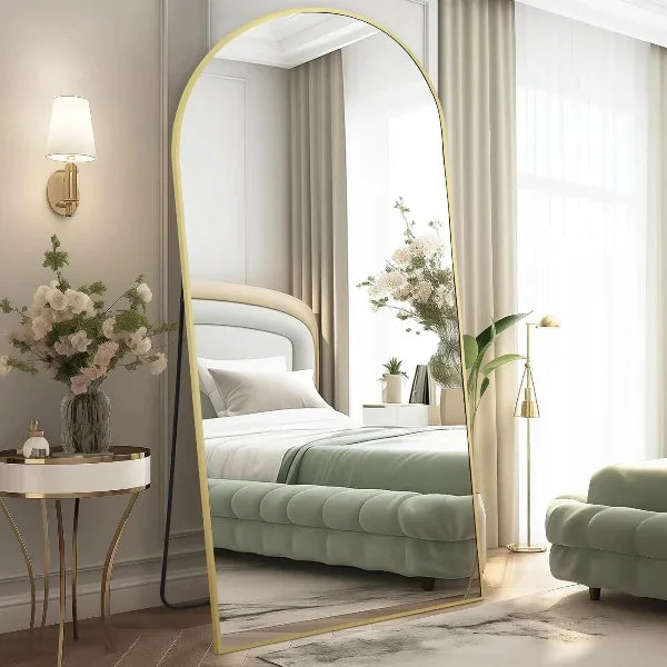 Arched Full Length Floor Mirror, Gold Frame