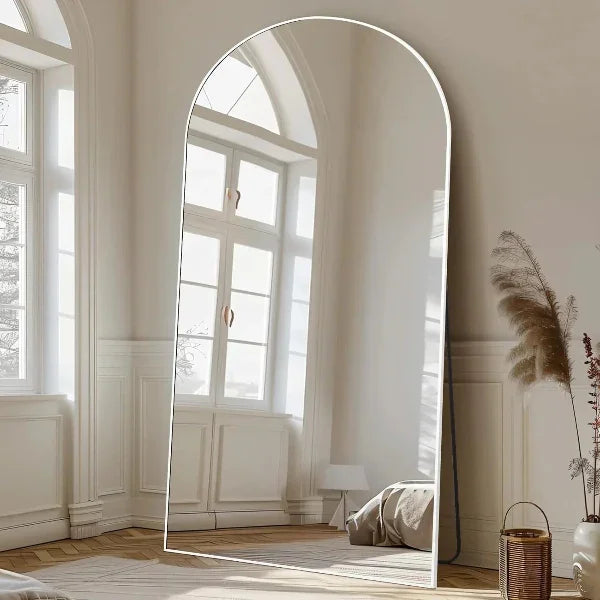 Oversized Arched Floor Mirror, White Frame