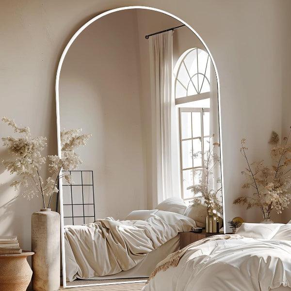Oversized Arched Floor Mirror, White Frame