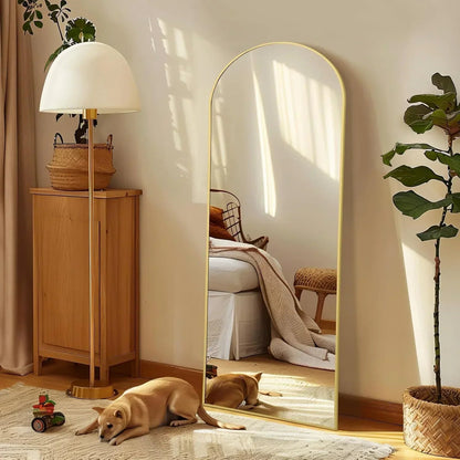 Arched Full Length Floor Mirror, Gold Frame