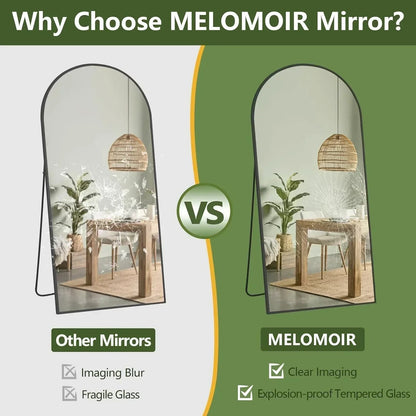 Oversized Arched Floor Mirror, Black Aluminum Frame