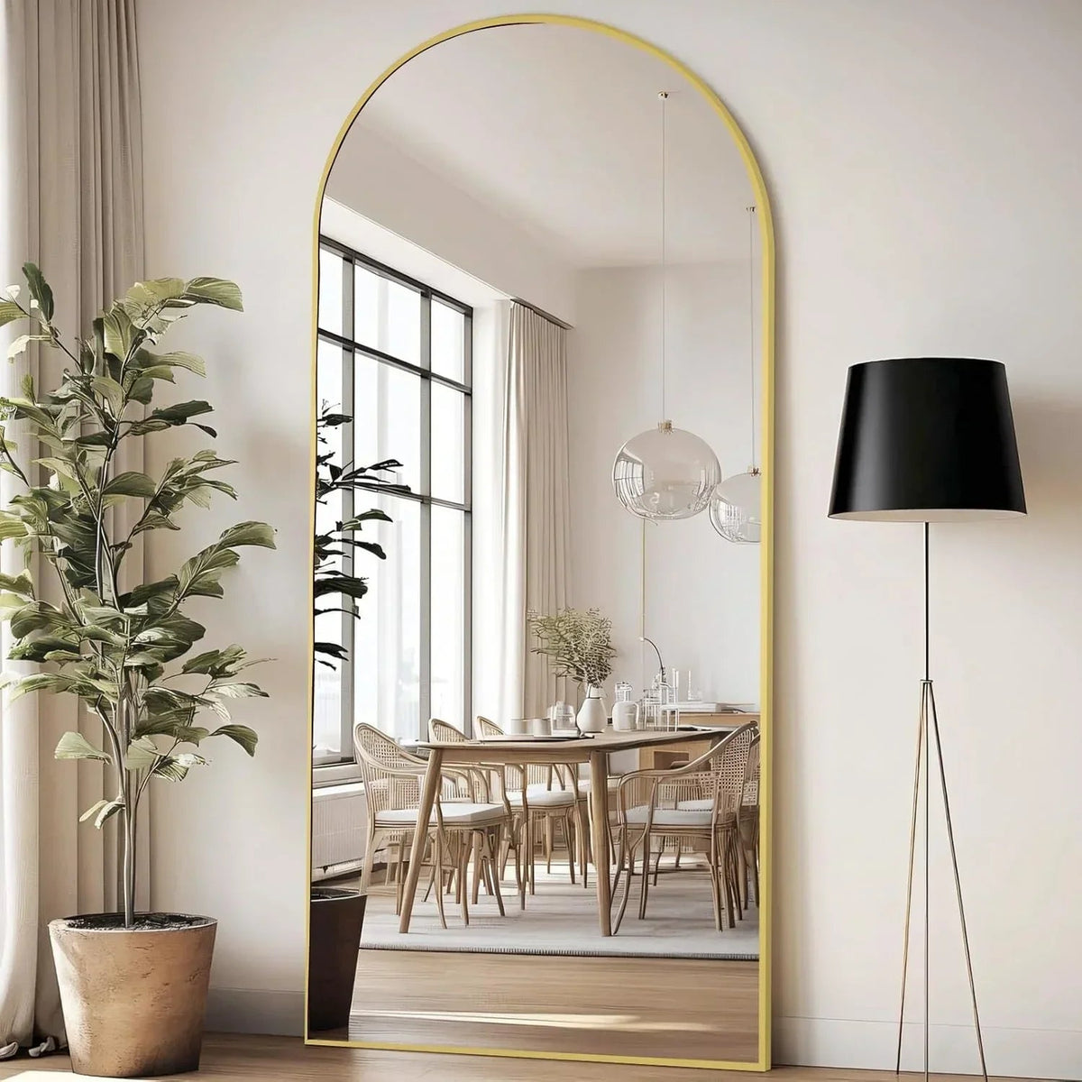 Arched Full Length Floor Mirror, Gold Frame