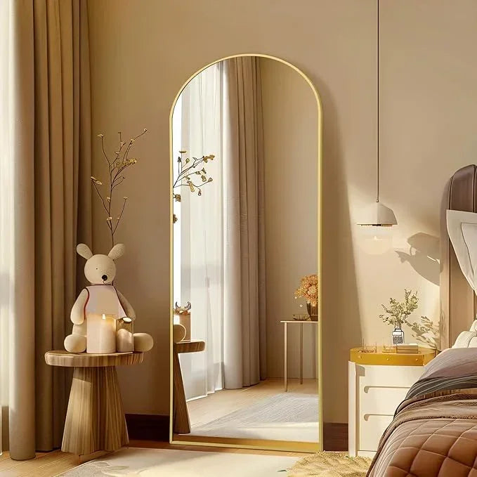 Arched Full Length Floor Mirror, Gold Frame