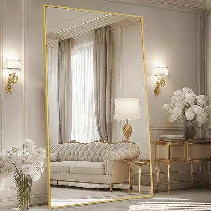 Oversized Arched Floor Mirror, Black Aluminum Frame