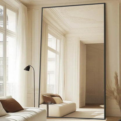 Oversized Arched Floor Mirror, Black Aluminum Frame