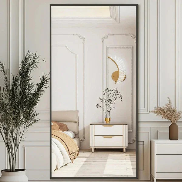 Rectangular Oversized Floor Mirror, Black Frame