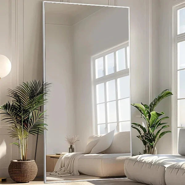 Oversized Rectangular Floor Mirror, Silver Frame