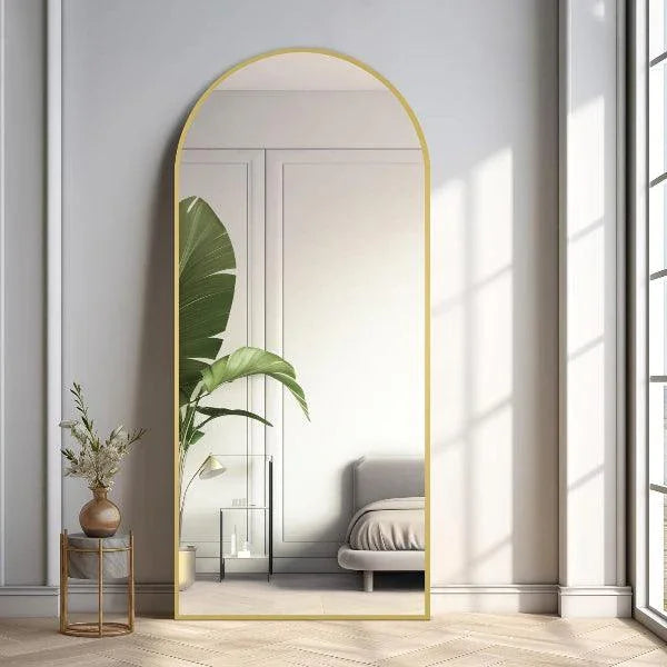 Arched Full Length Floor Mirror, Gold Frame