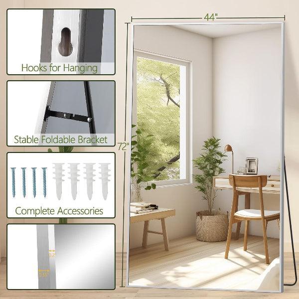 Oversized Rectangular Floor Mirror, Silver Frame